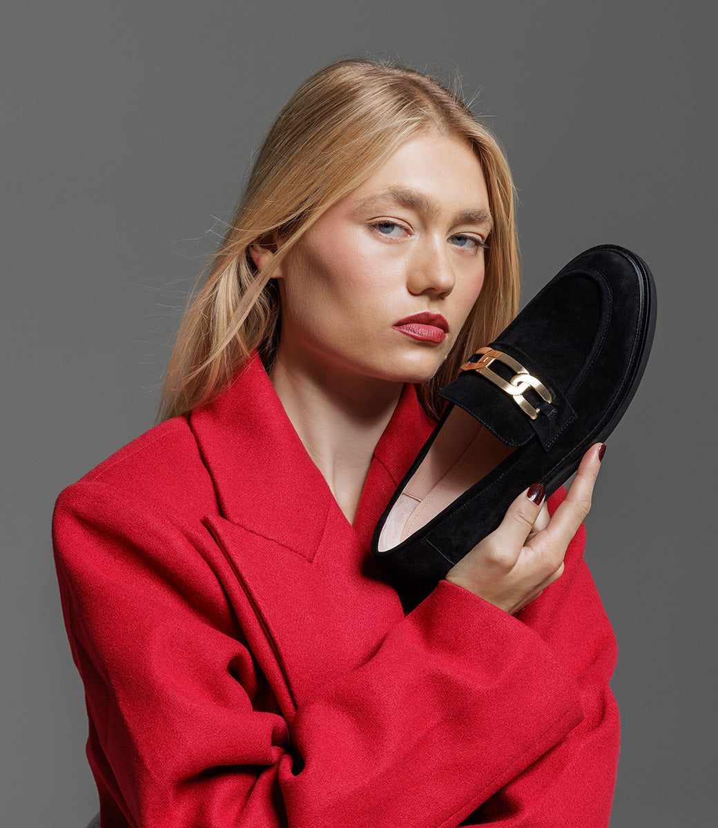 GARCON Moccasin with Trim in Black Suede