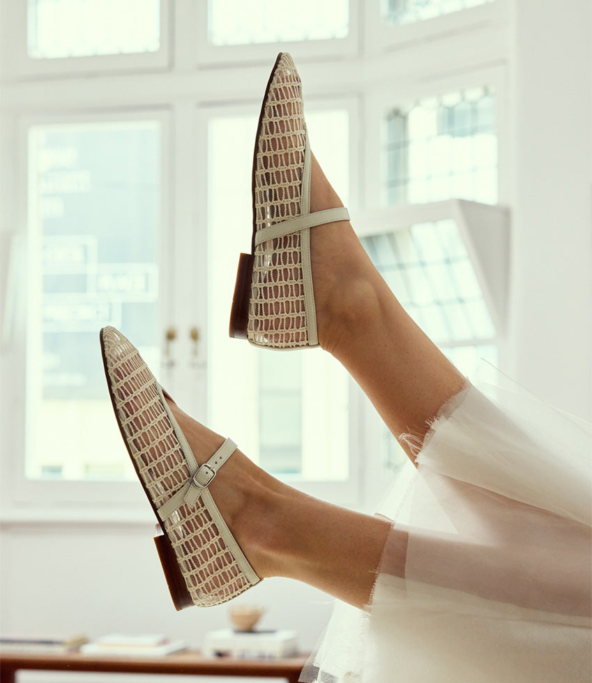 FRESIA Weave and Mesh Ballet in Offwhite