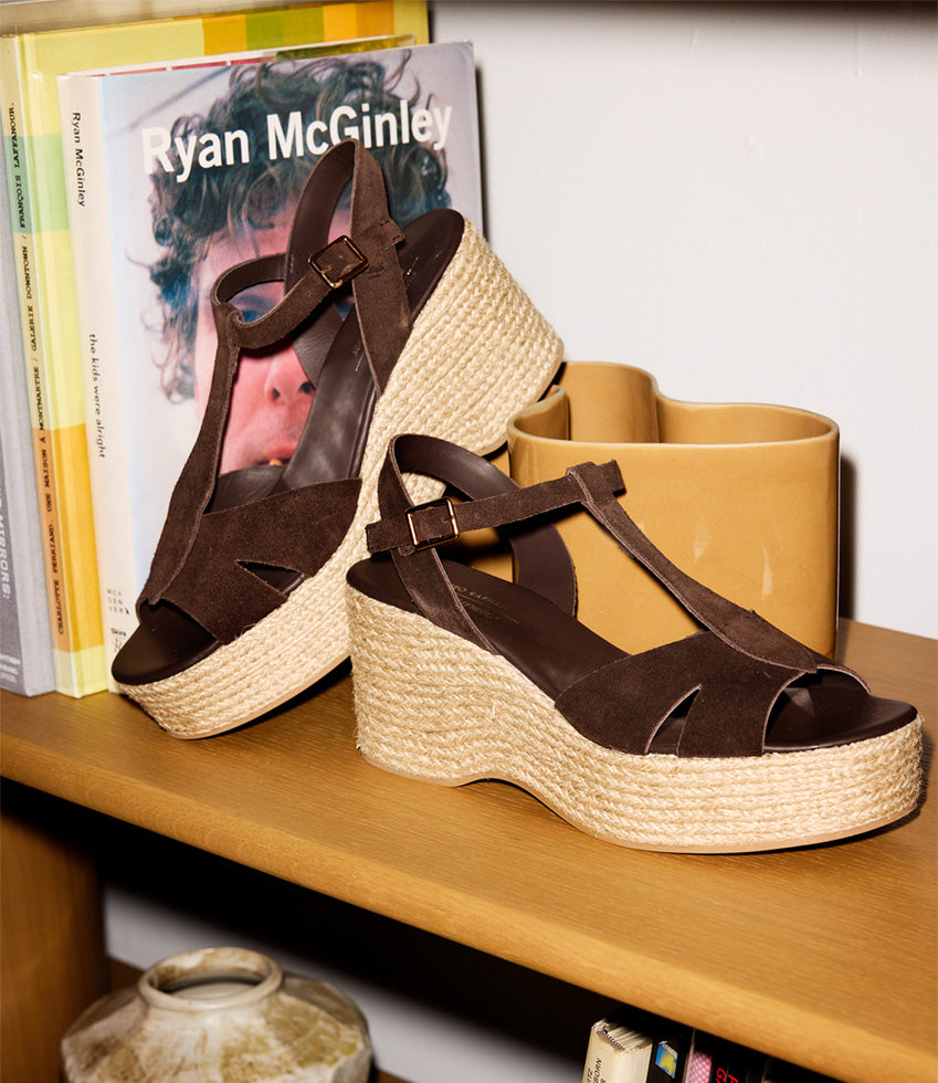 MADERA T-Bar Espadrille in Chocolate Suede
