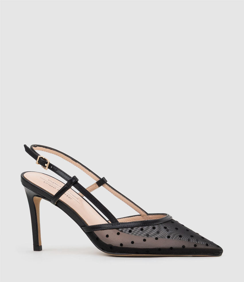 ALECIA85 Dot Mesh Posted Slingback in Black - Edward Meller