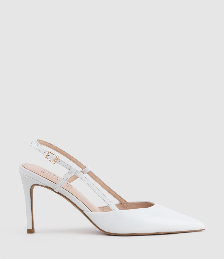 ALLURA85 Posted Slingback Pump in White Calf - Edward Meller