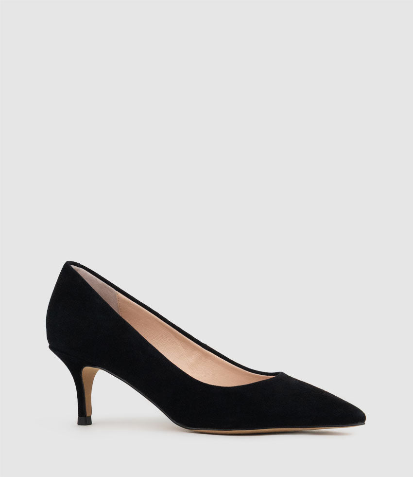 APRIL60 Pointed Toe Pump in Black Suede - Edward Meller