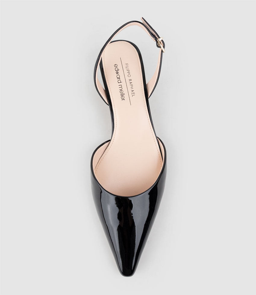 AUDRA30 Open Waist Slingback in Black Patent - Edward Meller
