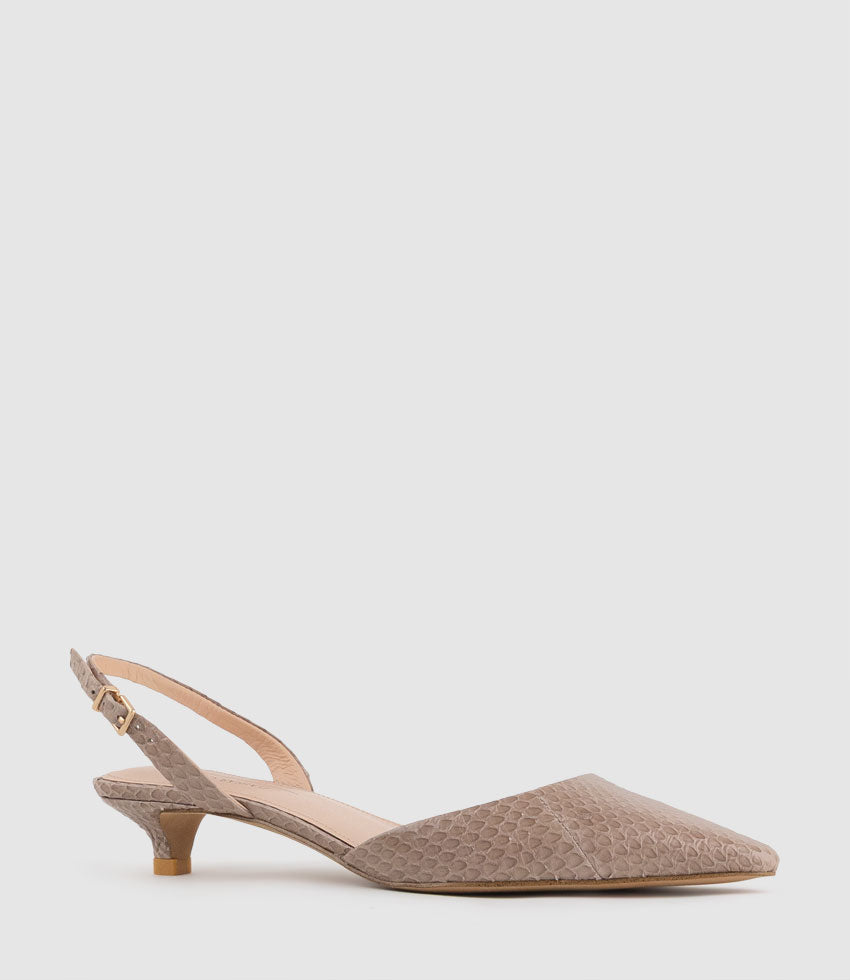 AUDRA30 Open Waist Slingback in Nude Snake - Edward Meller