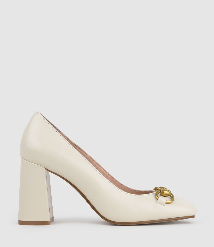 BAILEY85 Block Heel Pump with Trim in Bone Calf - Edward Meller