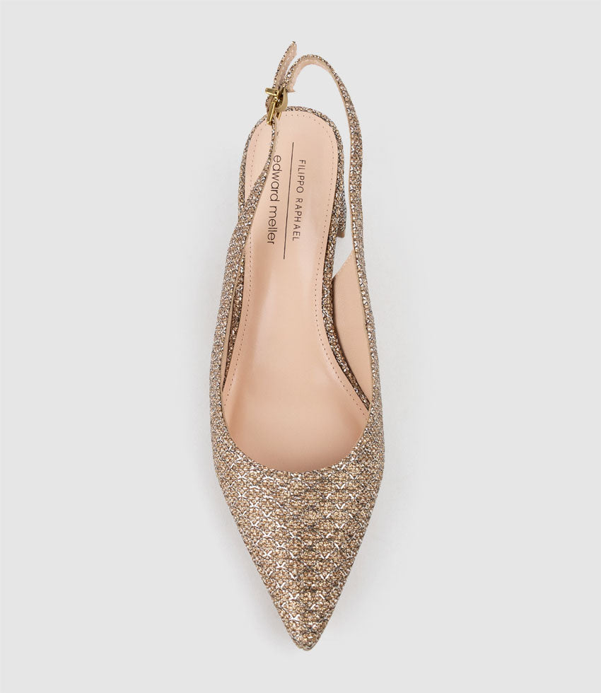 BARI55 Block Heel Slingback Pump in Copper Metallic Fabric - Edward Meller