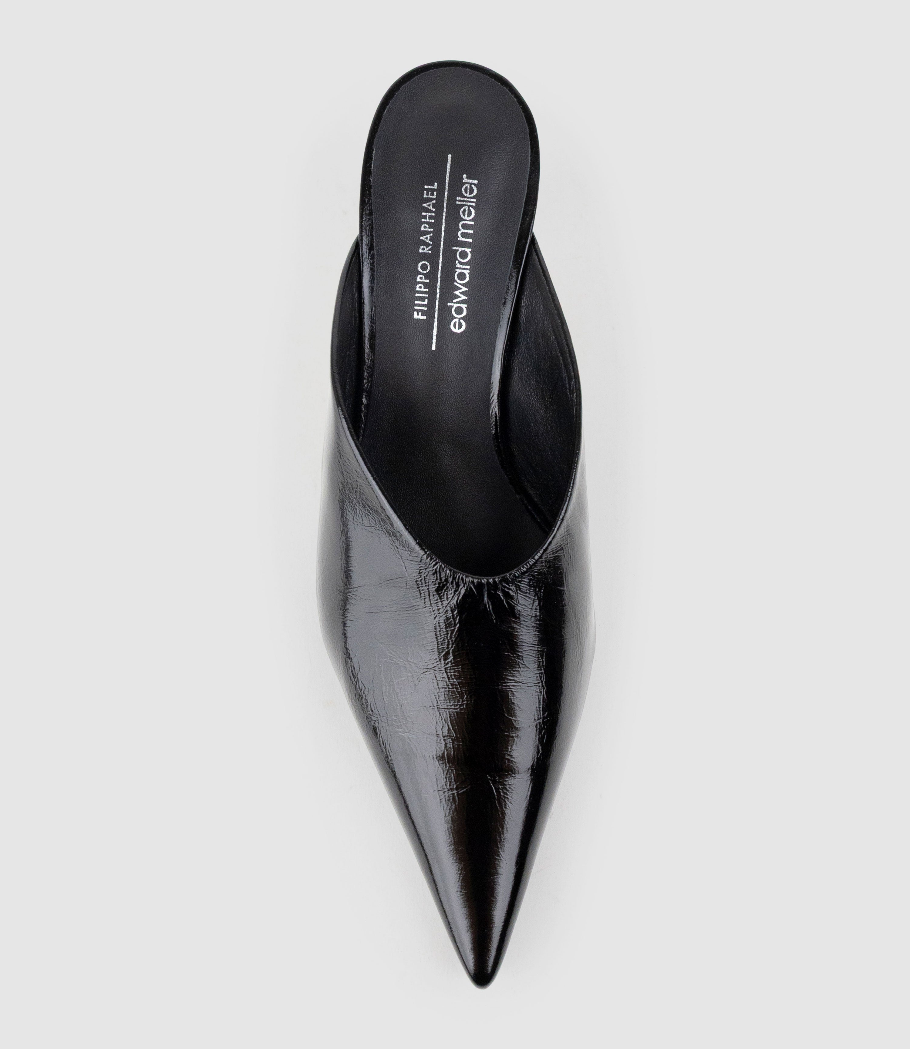 BASTILLE55 Closed Toe Slide in Black Crinkle Patent