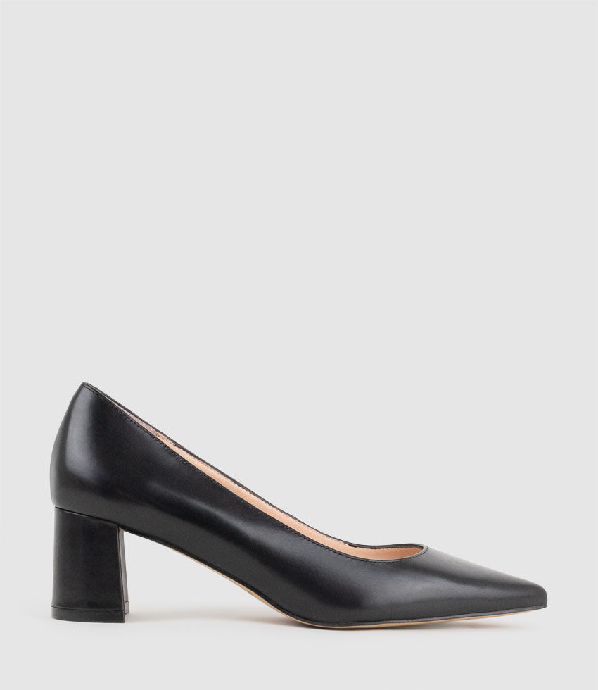BETA55 Block Heel Pump in Black Calf - Edward Meller