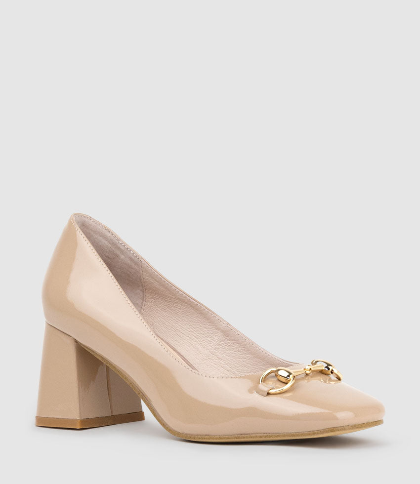 BLYTHE65 Square Toe Pump with Hardware in Nude Patent - Edward Meller