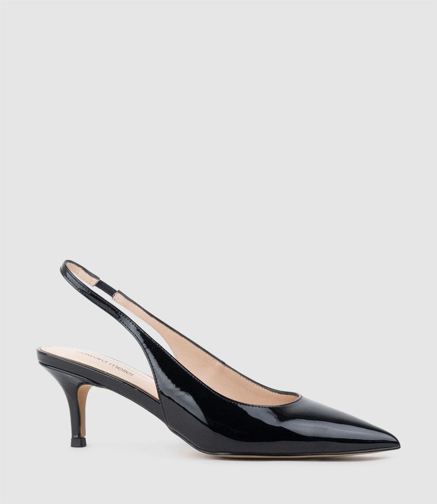 CRESTA60 Pointed Slingback in Black Patent - Edward Meller