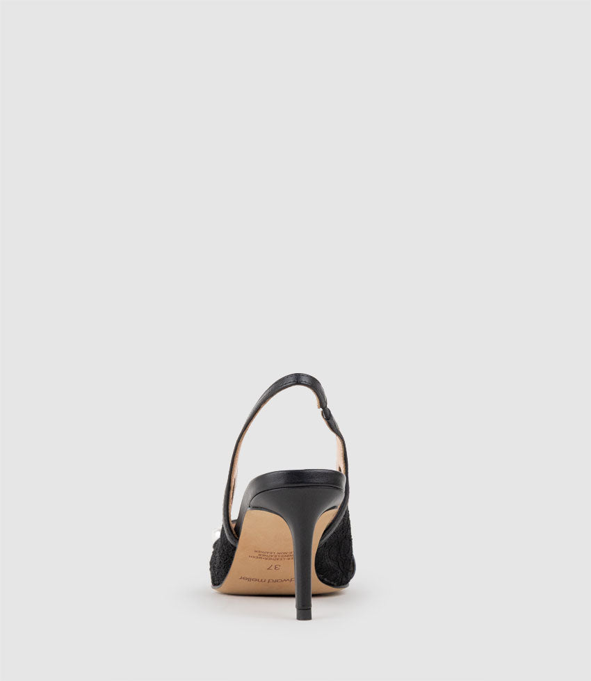 DAMINA70 Lace Slingback with Pearl in Black - Edward Meller