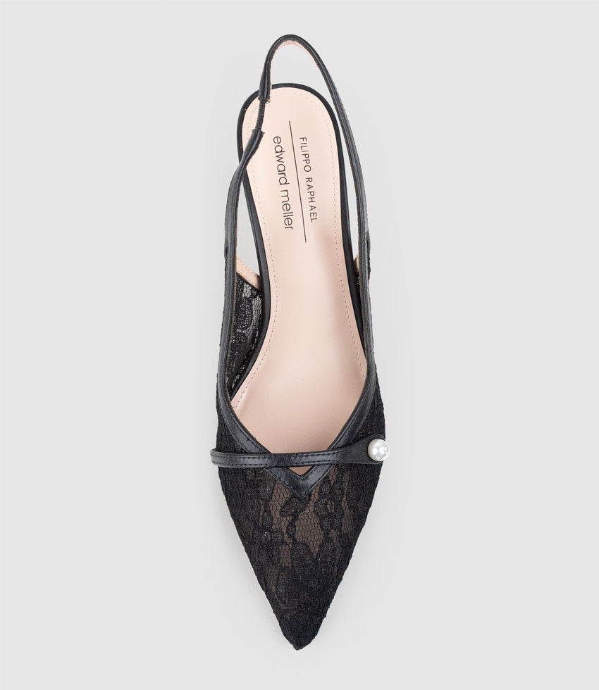 DAMINA70 Lace Slingback with Pearl in Black - Edward Meller