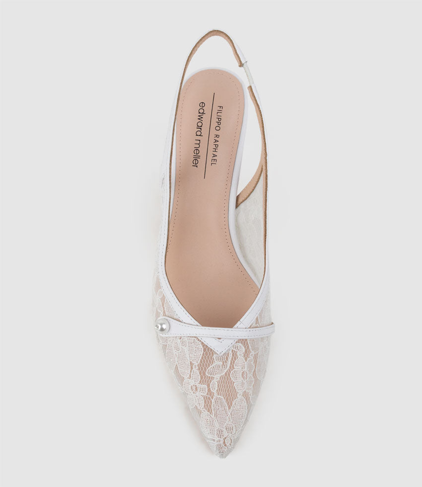 DAMINA70 Lace Slingback with Pearl in White - Edward Meller