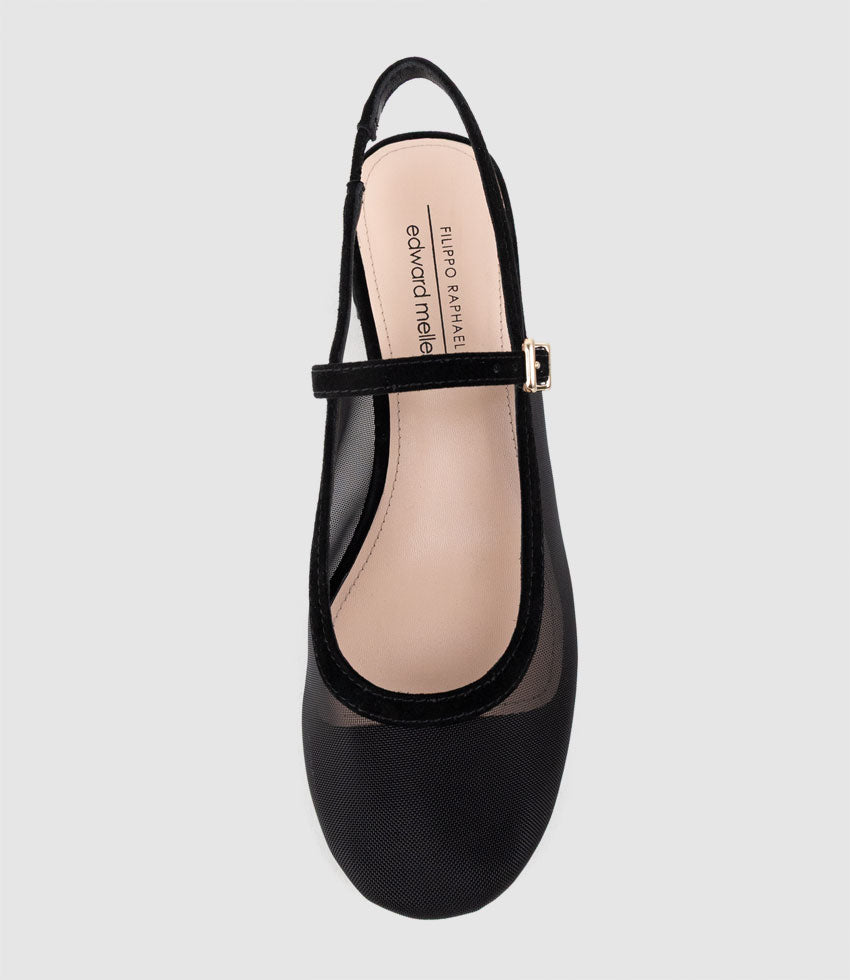 DAPHNE45 Mesh Slingback Pump in Black Suede - Edward Meller
