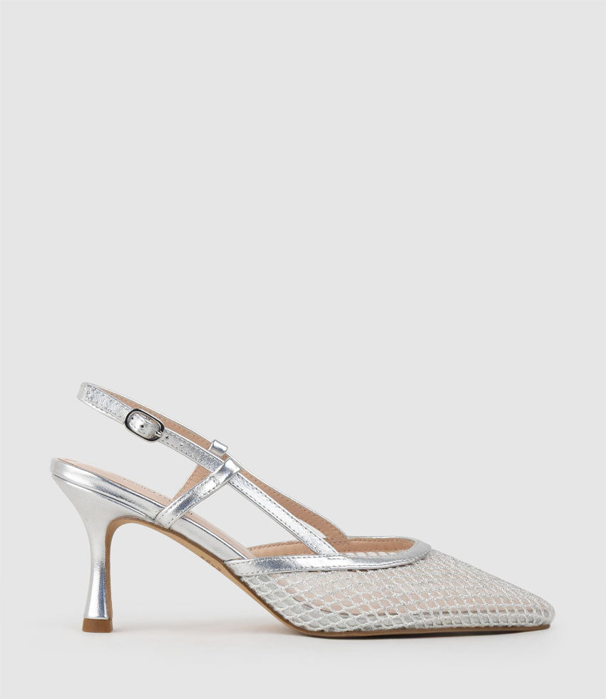DELILAH75 Mesh Slingback Pump in Silver - Edward Meller