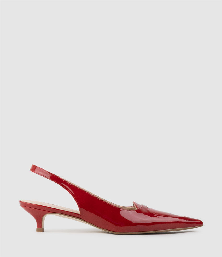 DEMILLA40 Pointed Loafer Slingback in Cherry Patent - Edward Meller