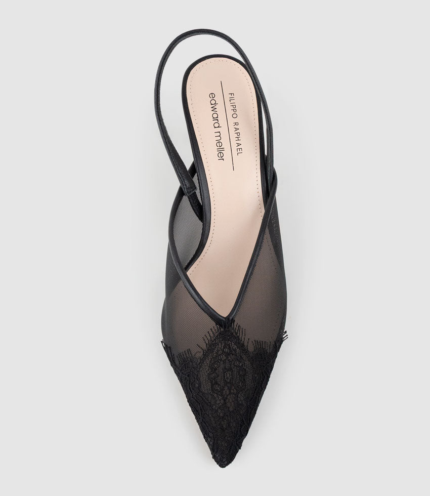 DESTINE60 Lace Front Mesh Slingback in Black - Edward Meller