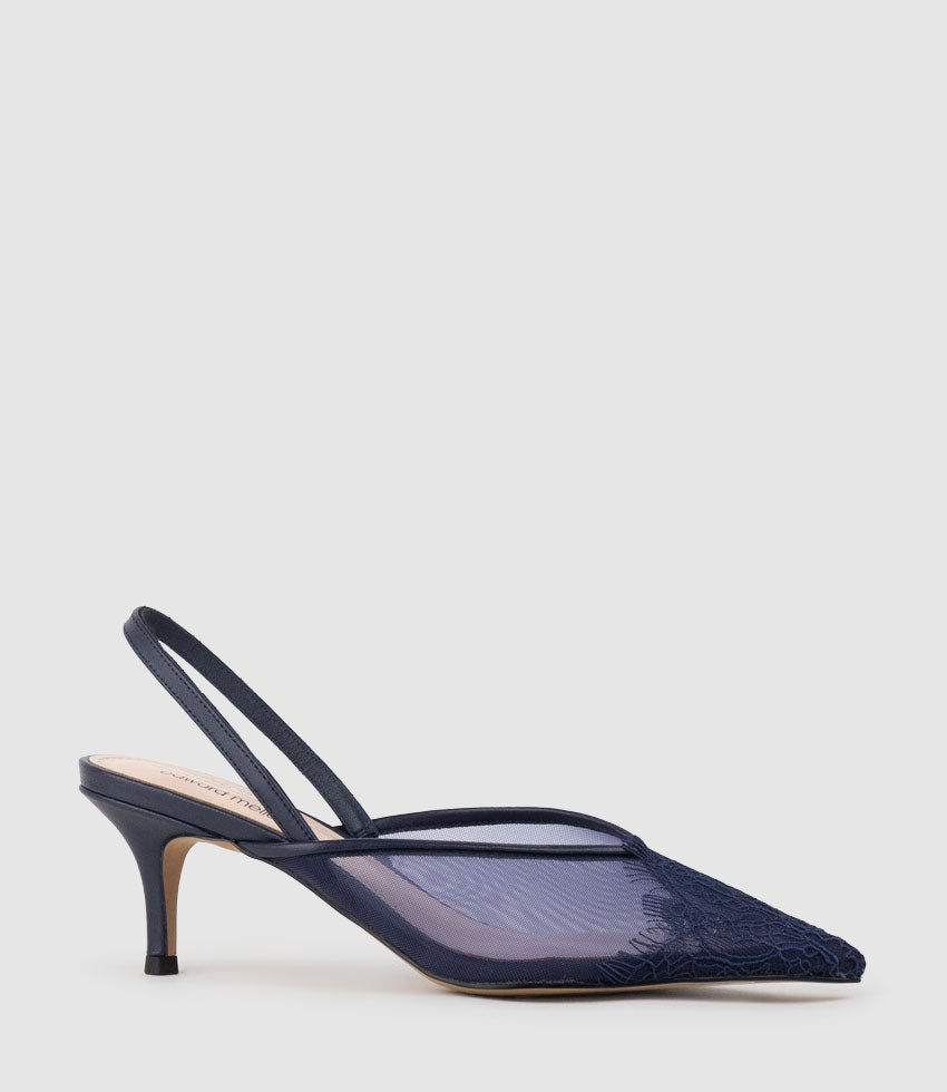 DESTINE60 Lace Front Mesh Slingback in Navy - Edward Meller