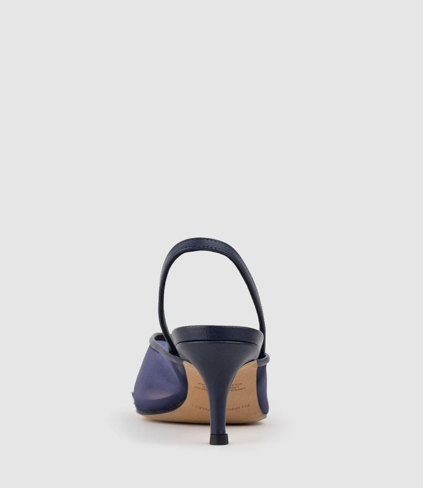 DESTINE60 Lace Front Mesh Slingback in Navy - Edward Meller