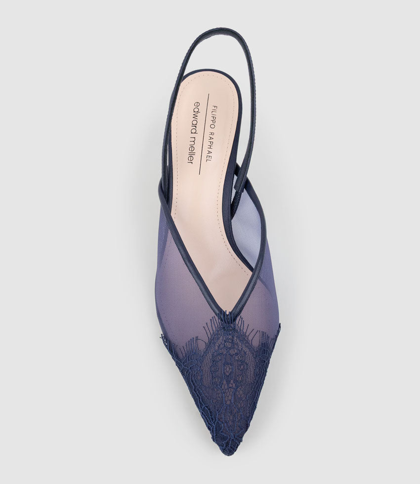DESTINE60 Lace Front Mesh Slingback in Navy - Edward Meller