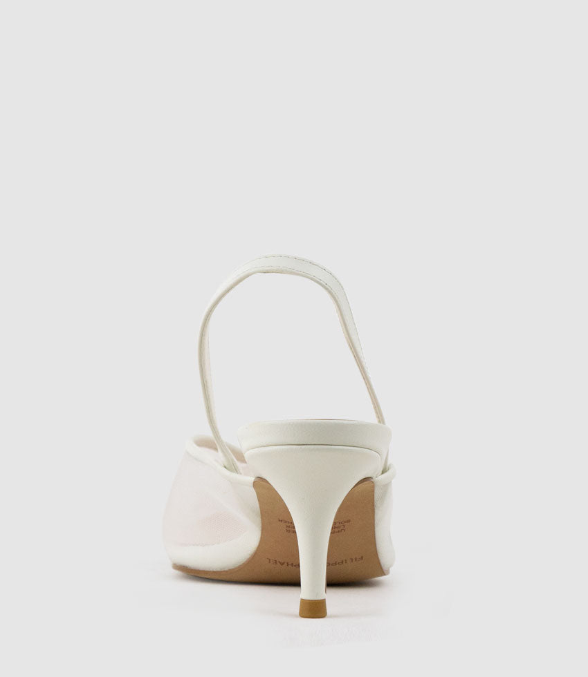 DESTINE60 Lace Front Mesh Slingback in White - Edward Meller