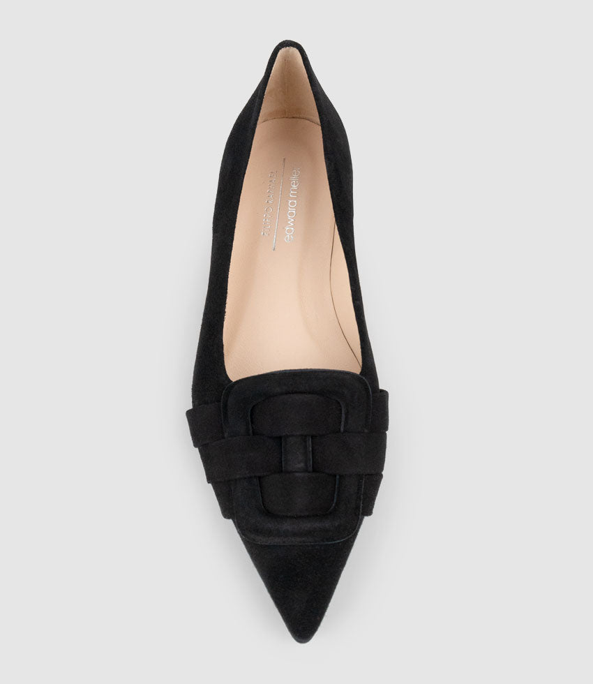DESTRAFLAT Pointed Ballet with Buckle in Black Suede