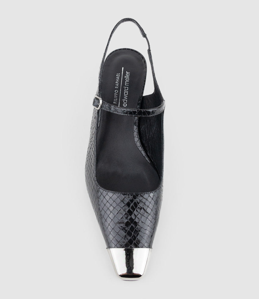 DEVINA60 Mary Jane Slingback Pump in Black Reptile - Edward Meller