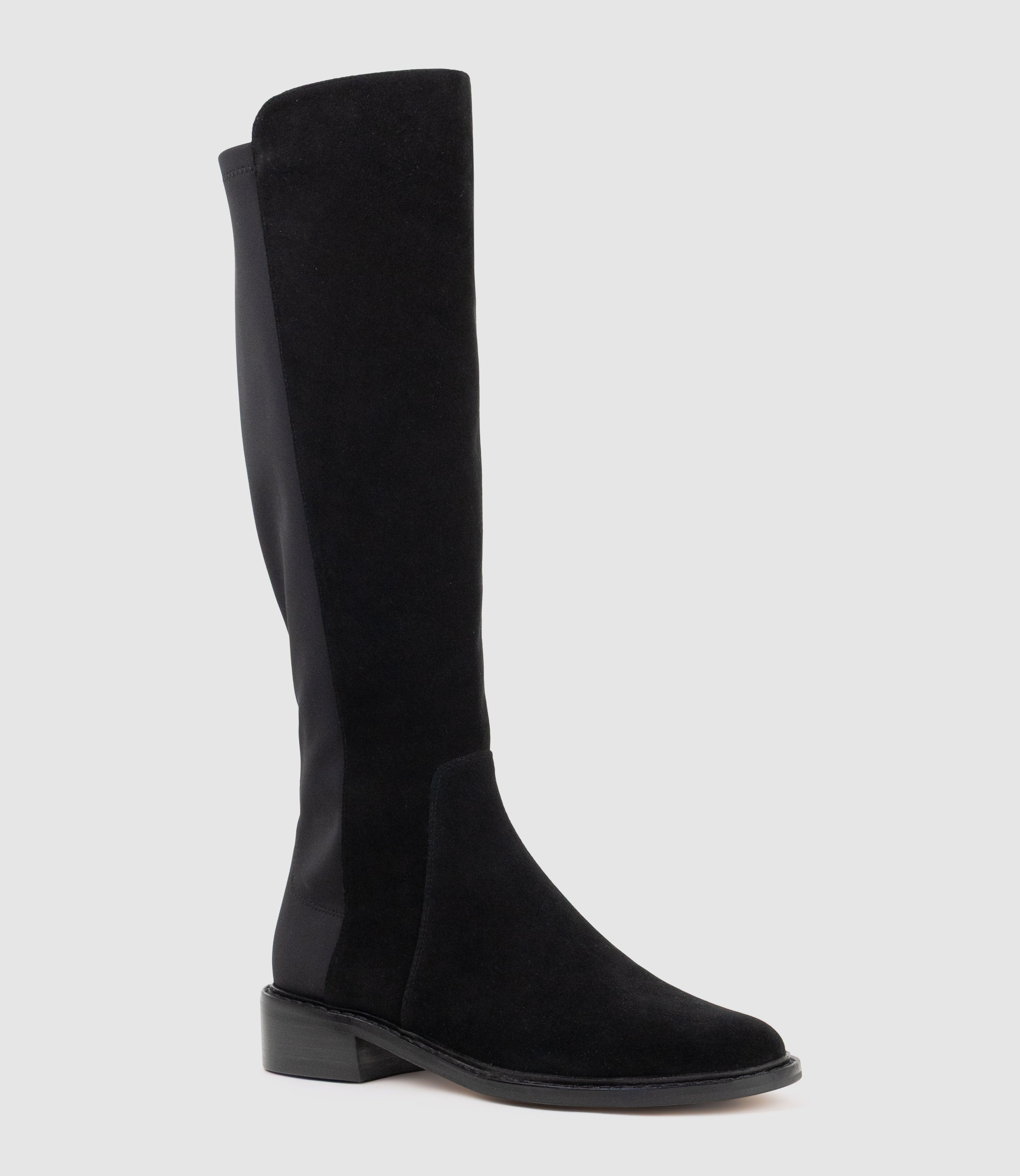 VALOR30 Knee High Stretch Back Boot in Black Suede