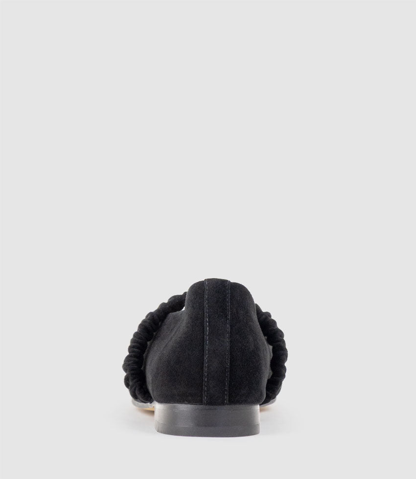 EDINA Ruched Strap Ballet in Black Suede - Edward Meller