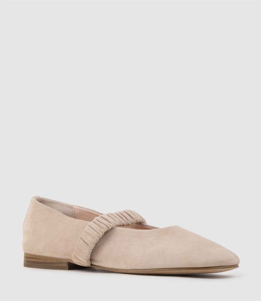 EDINA Ruched Strap Ballet in Petal Suede - Edward Meller