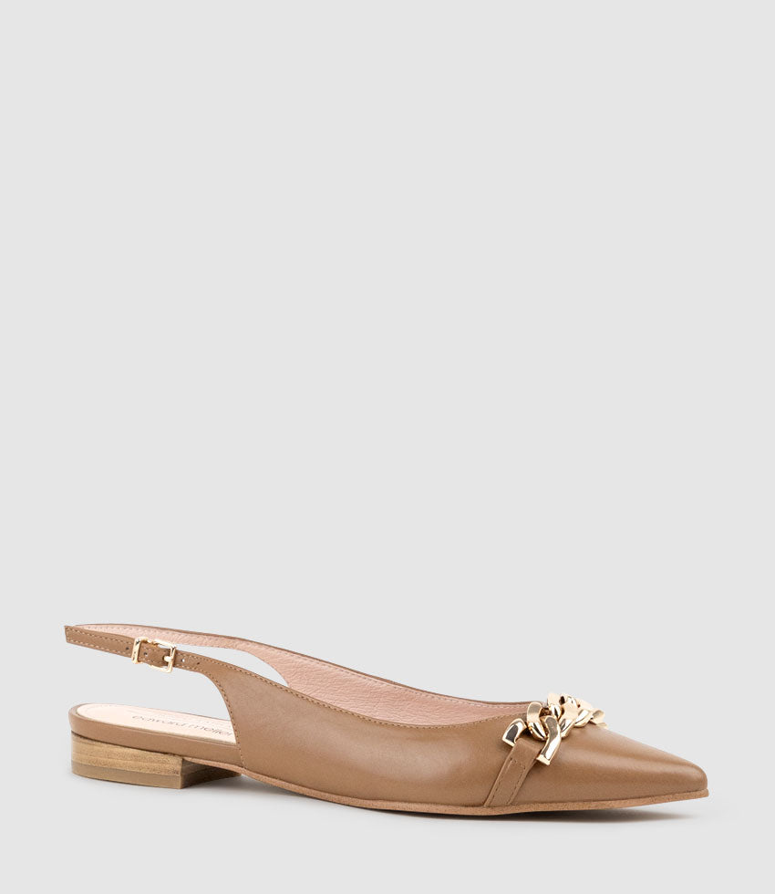 ELDA Pointed Slingback with Chain Detail in Tan Baby Calf - Edward Meller