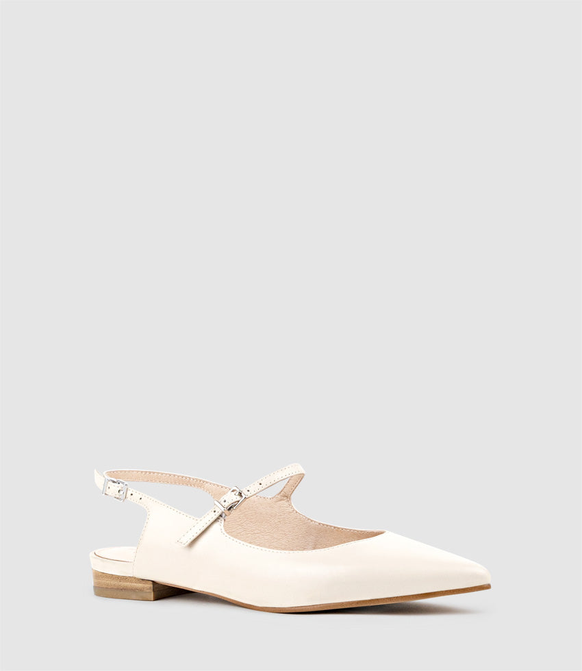 EUGENIA Flat Slingback with Strap in Offwhite Calf - Edward Meller