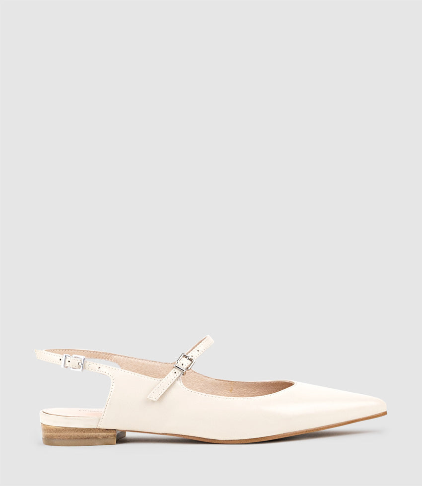 EUGENIA Flat Slingback with Strap in Offwhite Calf - Edward Meller