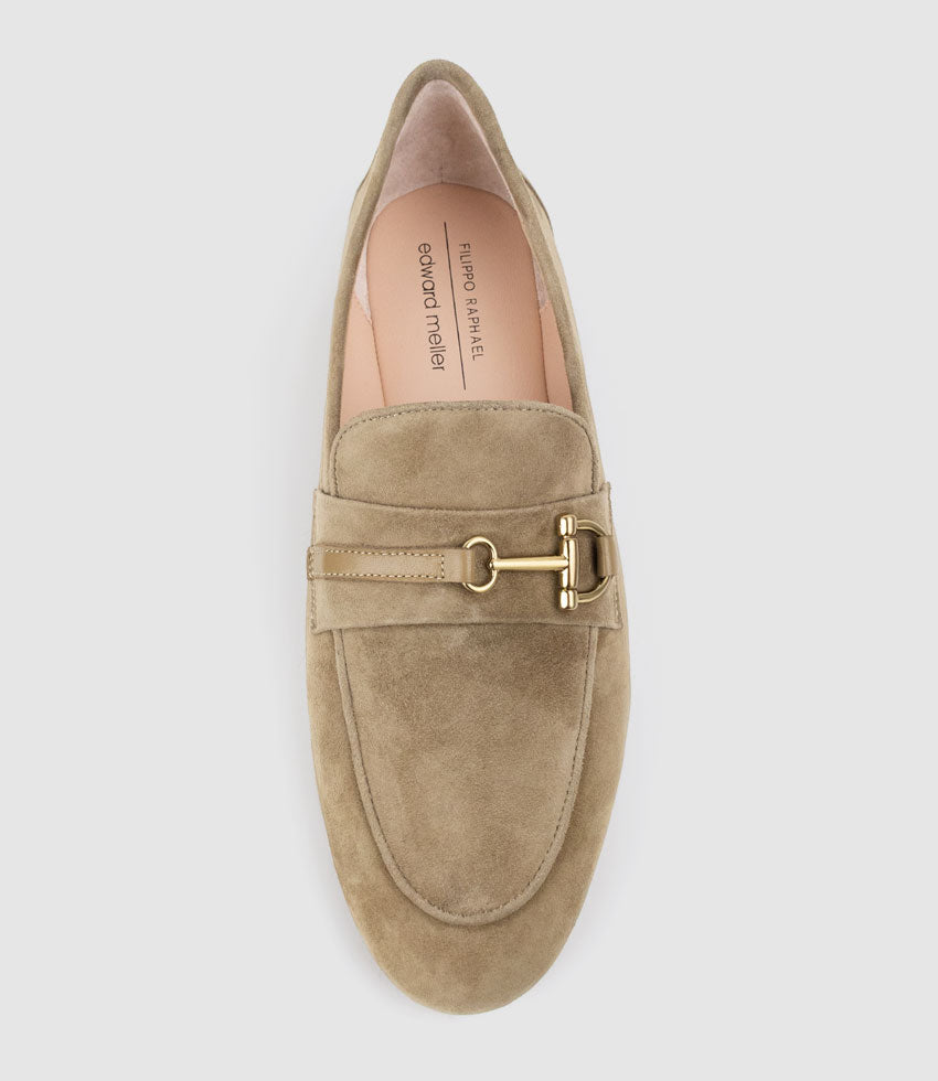 FAUSTINE Loafer with Asymmetrical Trim in Cashew Suede - Edward Meller