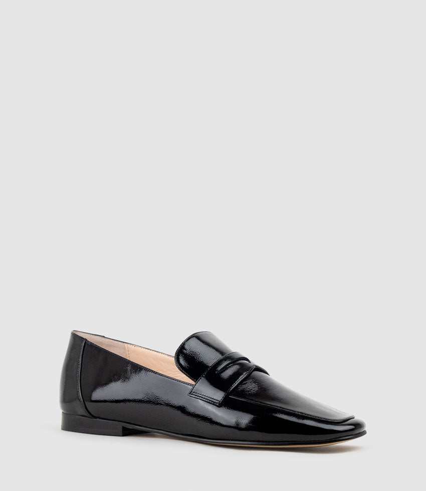 FAXON Loafer in Black Crinkle Patent - Edward Meller