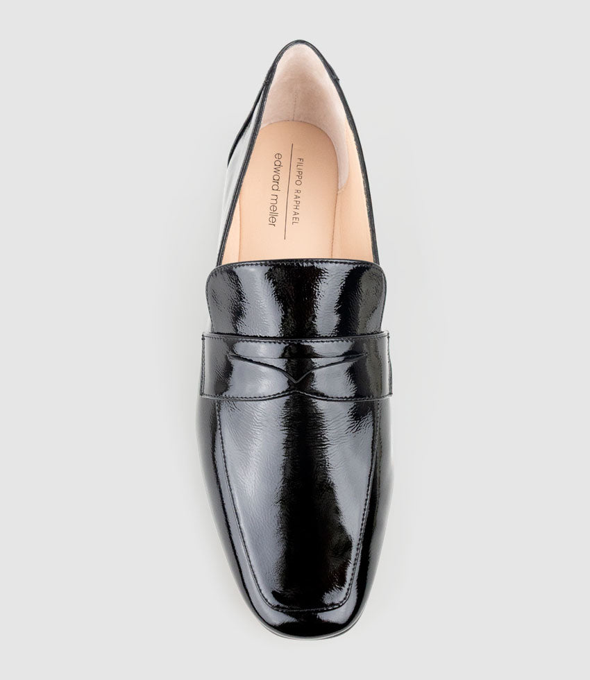FAXON Loafer in Black Crinkle Patent - Edward Meller