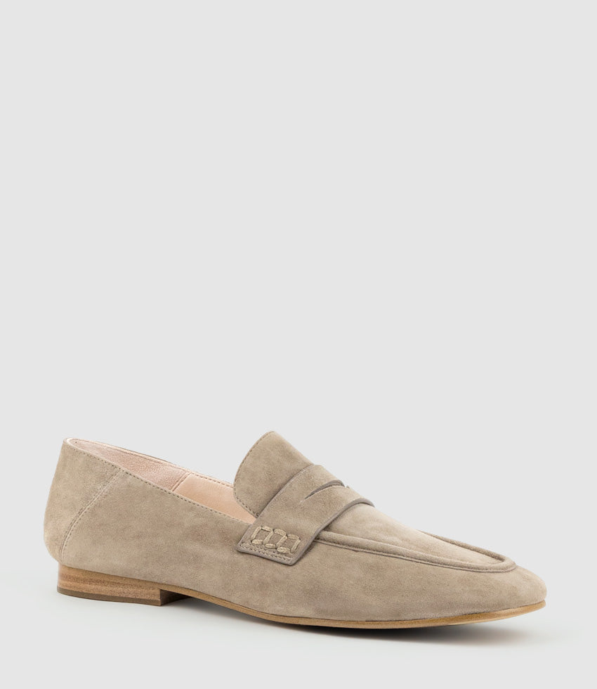 FINLAY Moccasin with Collapsible Back in Latte Suede - Edward Meller