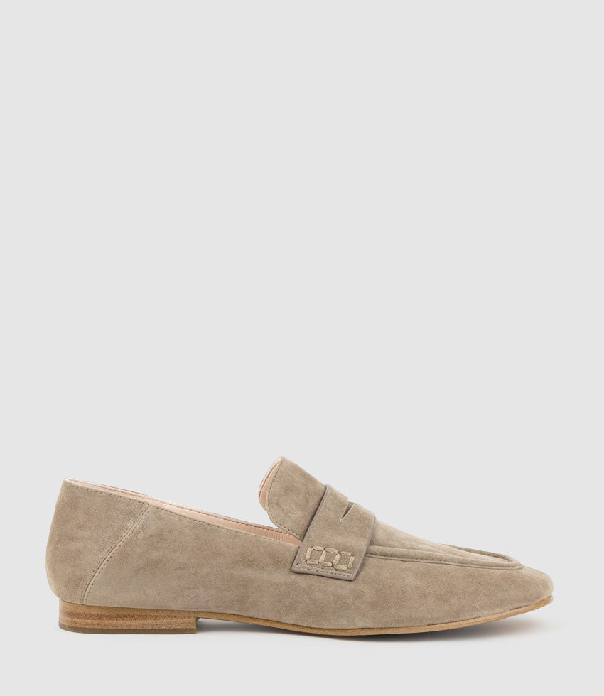 FINLAY Moccasin with Collapsible Back in Latte Suede - Edward Meller