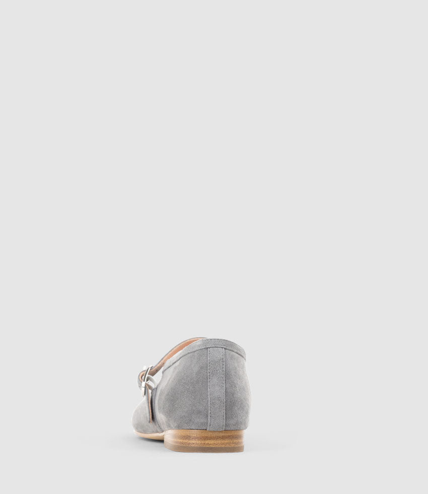 FLAVIA Choked Up Ballet with Strap in Grey Suede - Edward Meller