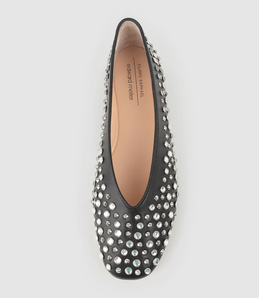 FREYA Stone and Stud Ballet in Black