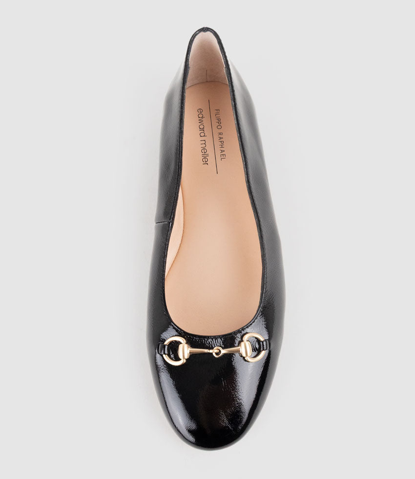 FRIA Ballet with Hardware in Black Crinkle Patent - Edward Meller