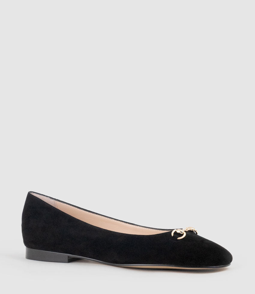 FRIA Ballet with Hardware in Black Suede - Edward Meller