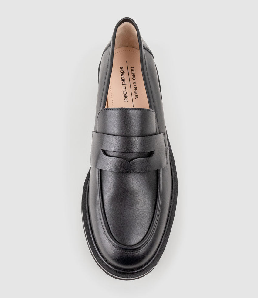 GALIA Loafer with Keeper in Black Calf - Edward Meller