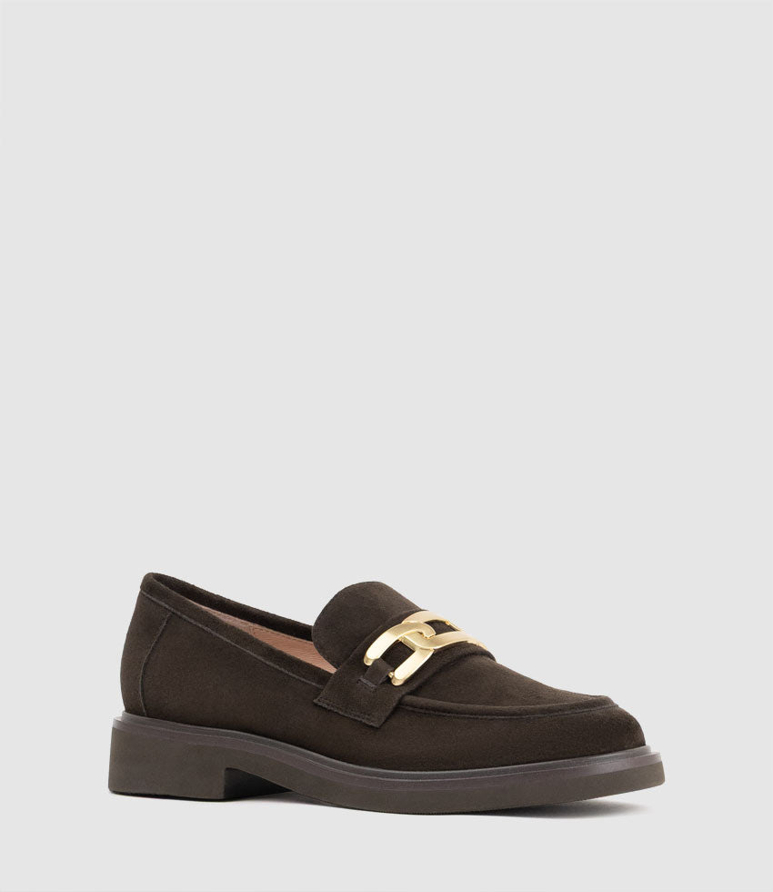 GARCON Moccasin with Trim in Chocolate Suede - Edward Meller