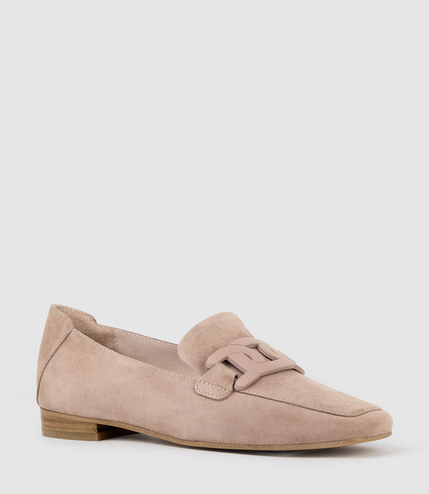GRADED Moccasin with Tonal Hardware in Nude Suede - Edward Meller