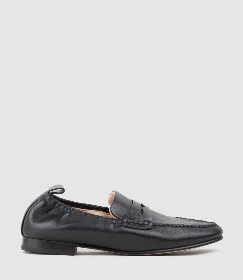 HARLENE Elastic Back Moccasin in Black - Edward Meller
