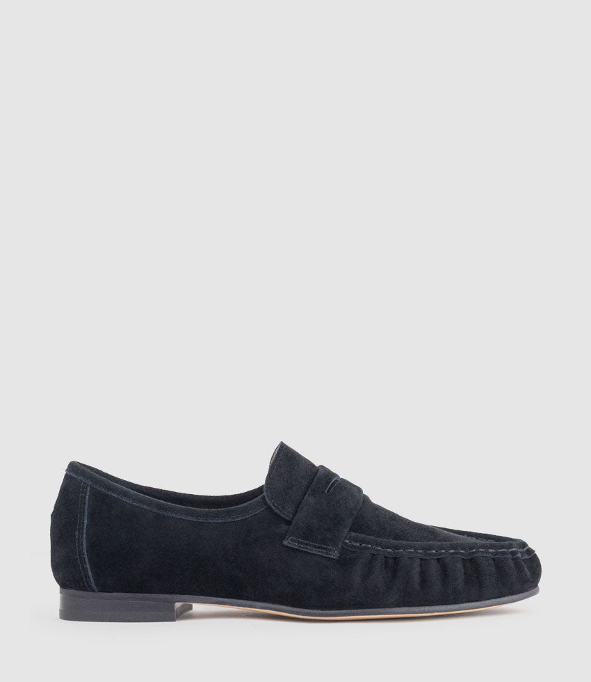 HYPER Ruched Moccasin in Black Suede - Edward Meller