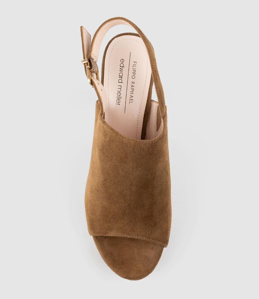 ILKA100 Plaform Mule with Backstrap in Tan Suede - Edward Meller