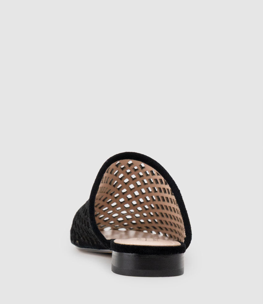 ILYA Laser Cut Slide in Black Suede - Edward Meller