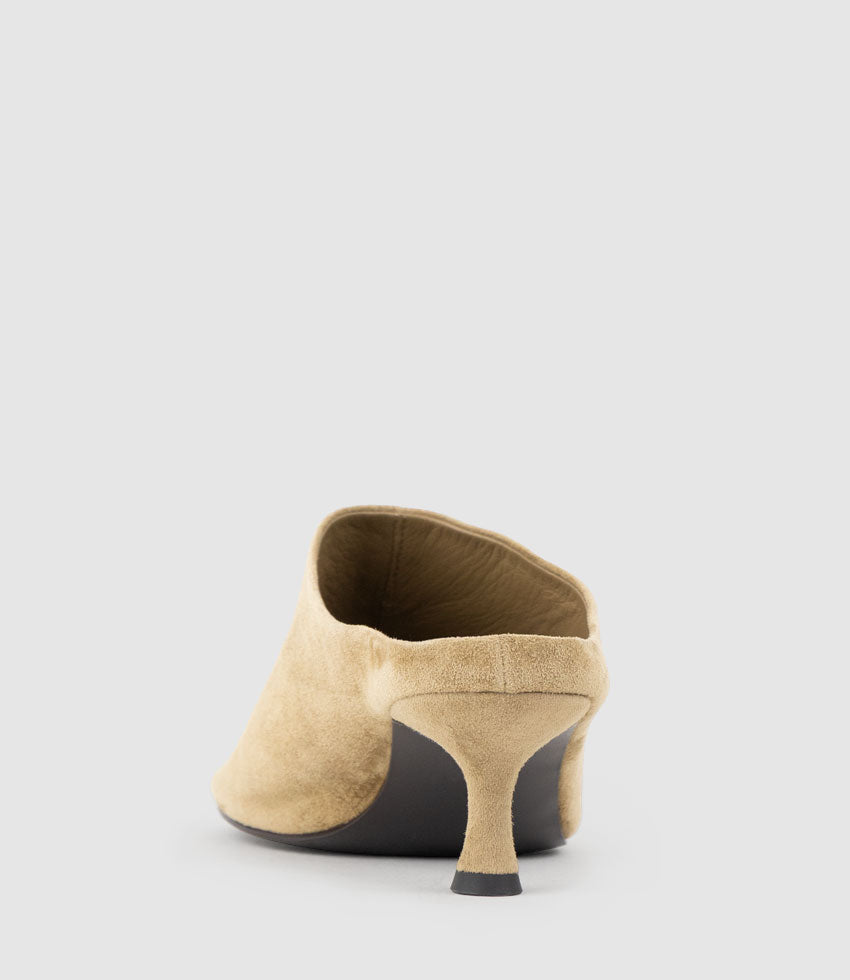 IRENA60 Heeled Mule in Taupe Suede